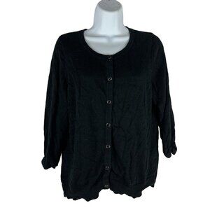 Elle Womens Black Cardigan Sweater Size L 55% Cotton/Nylon/Viscose